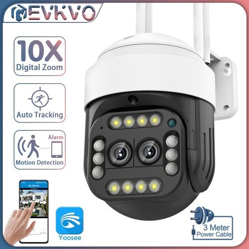Camera de supraveghere Evkvo 10X, 5MP, Wi-Fi, 2 obiective, zoom digital 10X, IR, detectare umana AI, 360 de grade, control pe telefon si tableta