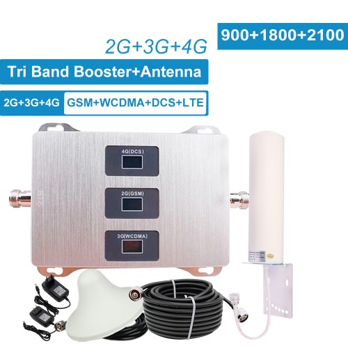 Booster, amplificator semnal GSM pentru telefon Oserjep 2G-3G-4G, 900-1800-2100MHz, cu cablu 10m, antena ciuperca de interior si antena de exterior de mare putere