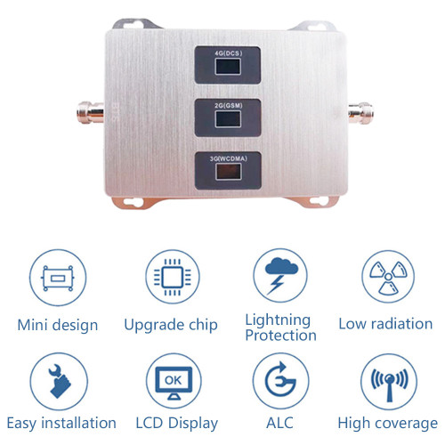 Booster, amplificator semnal GSM pentru telefon Oserjep 2G-3G-4G, 900-1800-2100MHz, cu cablu 10m, antene interior/exterior si 3 afisaje LCD