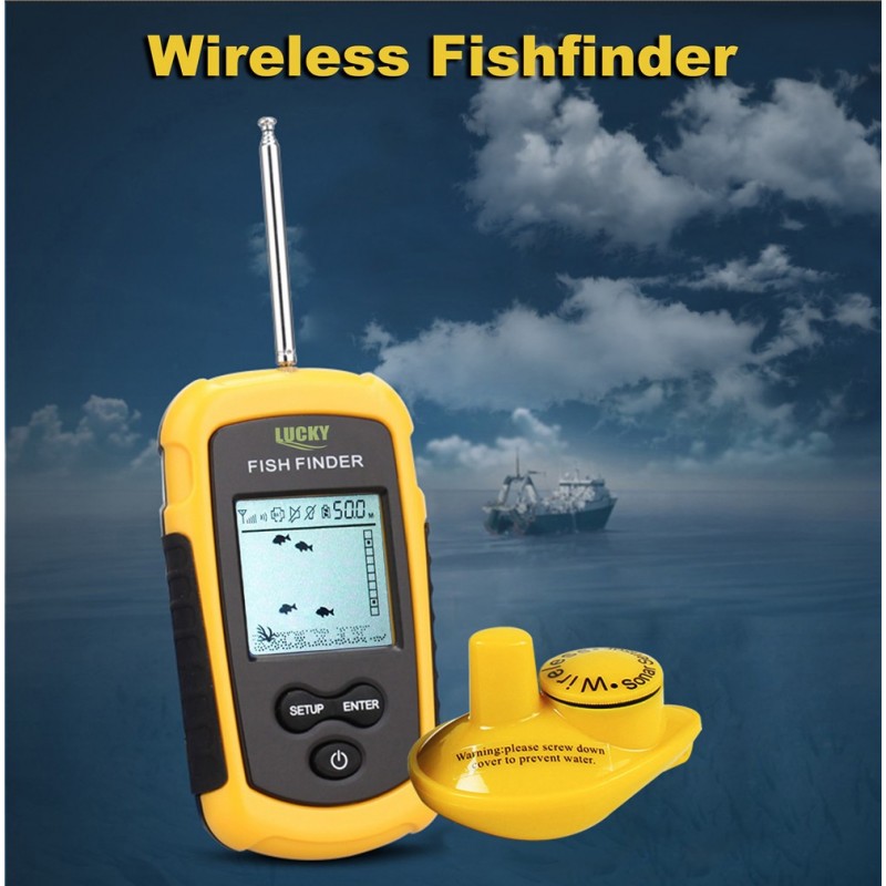 Sonar “cu barcuta” pentru pescuit LUCKY Sonar FFCW1108-1 Fish Finder, 120m wireless, adancime de 45 m