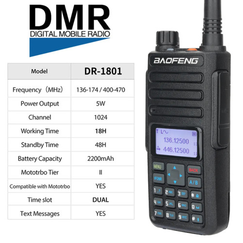 Statie radio digitala DMR Baofeng DR-1801, Tier 1 si Tier 2