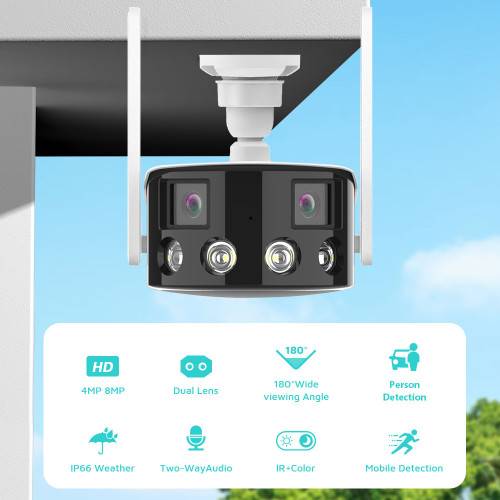 Camera digitala de supraveghere WiFi Besder N4, 180 de grade, zoom 8X, 4MP, 2K, cu 2 lentile, alarma de detectie umana AI, night vision, senzor Sony