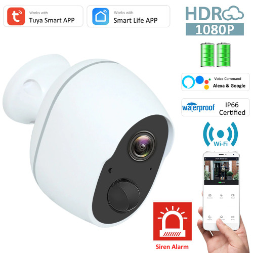 Camera de supraveghere REHENTINT Tuya 1080p, WiFi, interior/exterior, baterie reincarcabila 5200mAh, cu sirena, Alexa, Google