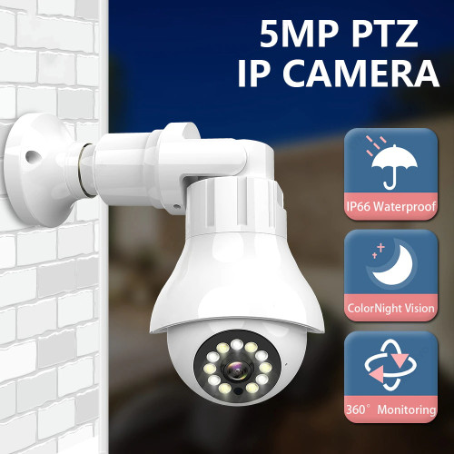 Camera panoramica de exterior Wifi 5MP Evkvo, 360 de grade, tip bec, Night Vision, supraveghere video, IP