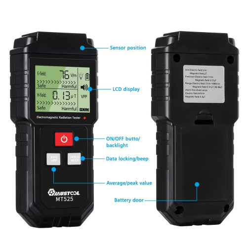 Detector, tester de radiații electromagnetice MUSTOOL MT525, detecteaza camere ascunse, microfoane sau retele electrice din pereti