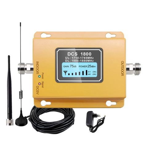 Booster, amplificator semnal GSM pentru telefon Oserjep 2G-4G, 1800MHz, cu cablu 10m, antene interior/exterior si afisaj LCD