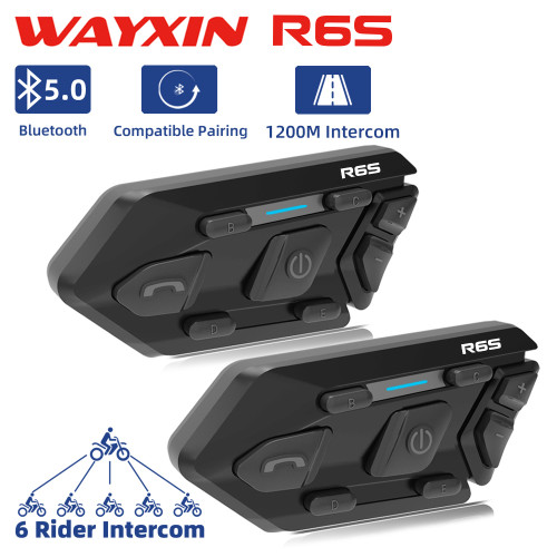 Intercom moto Wayxin R6s, sistem de comunicare pentru motociclisti, 1200 de metri, Bluetooth 5.0 full-duplex, conectare la telefon, conectare universala, rezistent la apa
