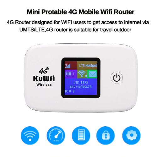 Modem router 3G-4G portabil de buzunar KuWFi L100 150Mbps functioneaza in orice retea Vodafone Orange Telekom Digi