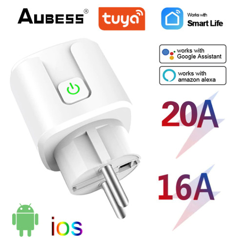 Priza inteligenta WiFi 20A Smart Home, cu control din telefon cu Tuya, Smart Life si control vocal prin Alexa si Google Home, monitorizare consum