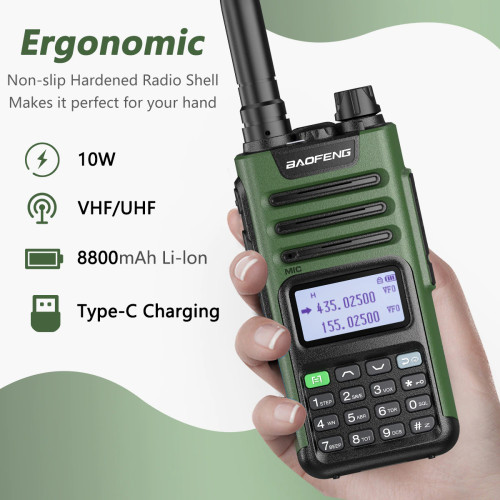 Statie radio portabila emisie receptie 10W, Walkie Talkie, Baofeng UV-13 PRO incarcator tip C, baterie 8800mAh, upgrade UV-5R, BF-9R, BF-10R